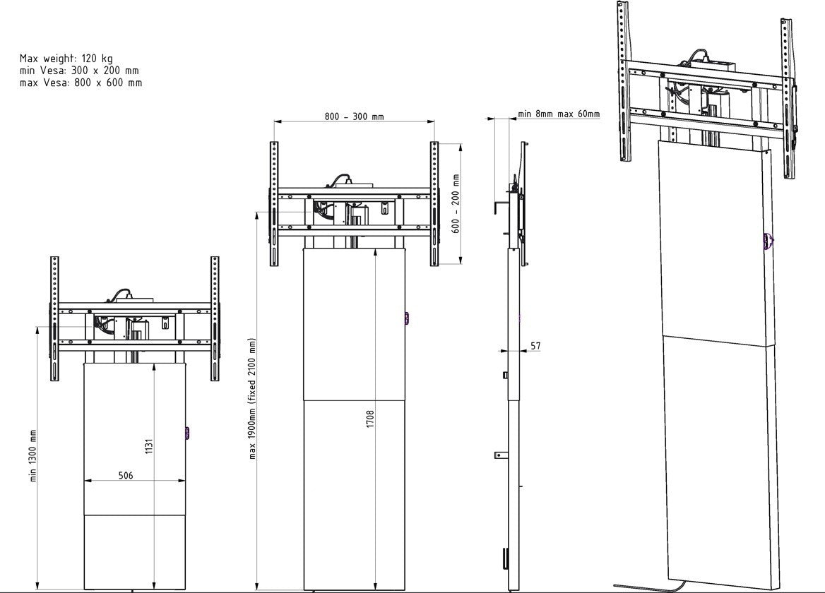 Support mural renforcé, élégant et ajustable en hauteur pour écran interactif 55" au 98" - Speechi #